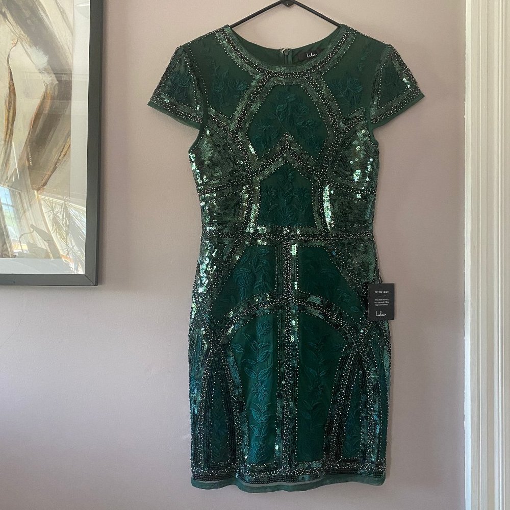 Spread Your Shine Emerald Sequin Embroidered Bodycon Dress, Size M, NWT